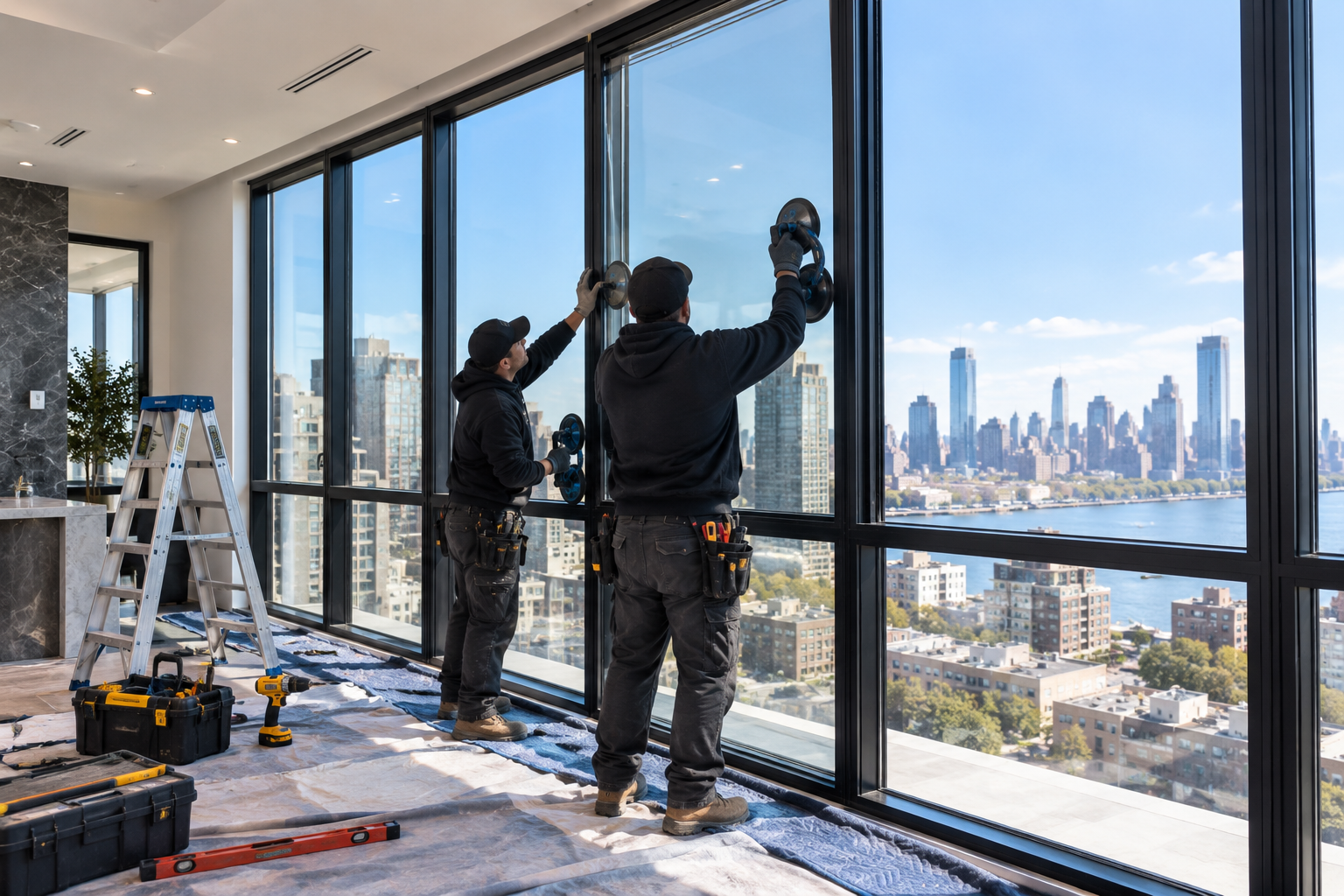 Modern glass window installation in Brooklyn, NYC