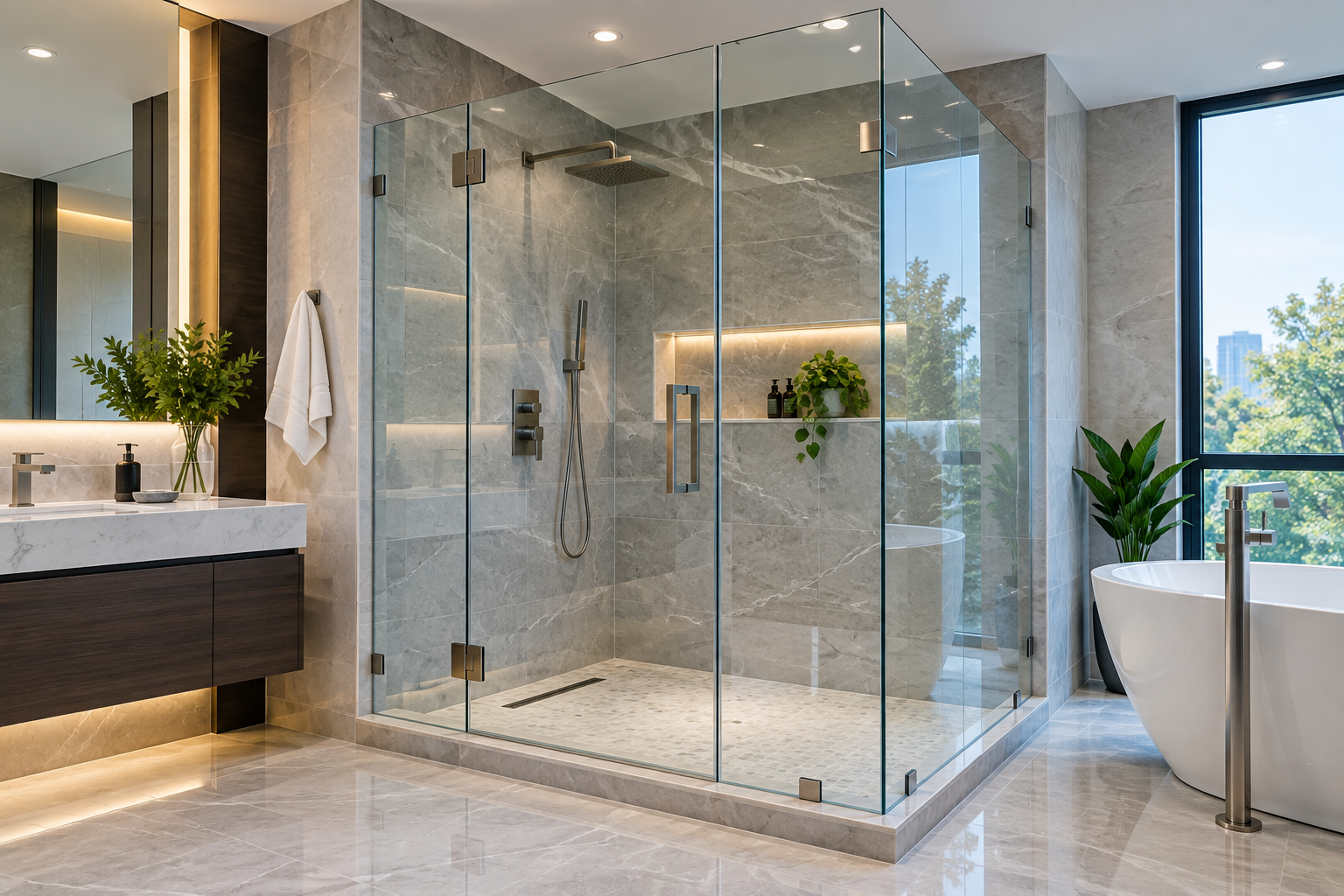 Custom frameless glass shower door installation